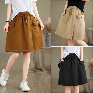 高腰短裤裙女夏季薄款不规则裙裤工装显瘦阔腿裤休闲裤五分热裤潮