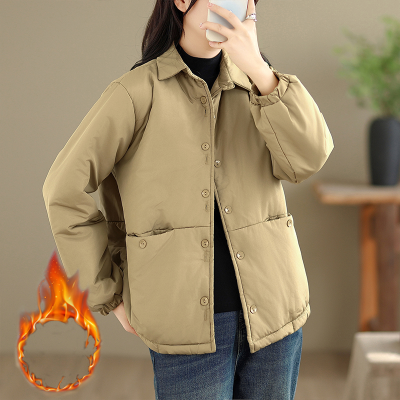 时尚衬衫式羽绒棉衣女冬装慵懒风复古休闲宽松开衫棉袄外穿面包服