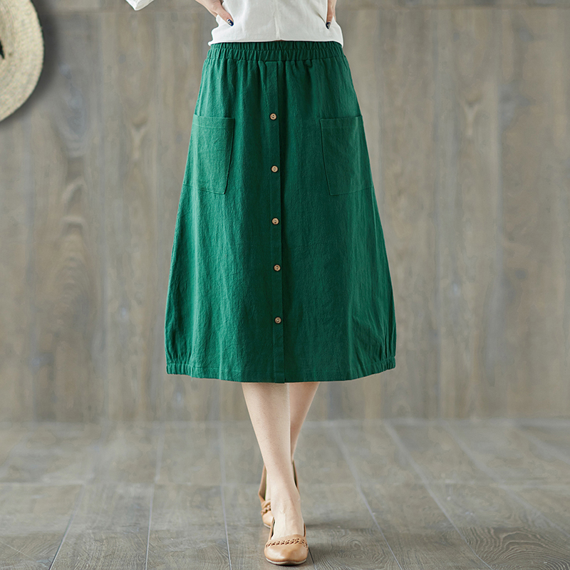 文藝複古純色高腰棉麻花苞裙半身裙女顯瘦寬松大碼麻料A字裙長裙在類目 女裝/女士精品, 半身裙中 - 來自Buy2taobao.com提供專業的淘寶代購服務