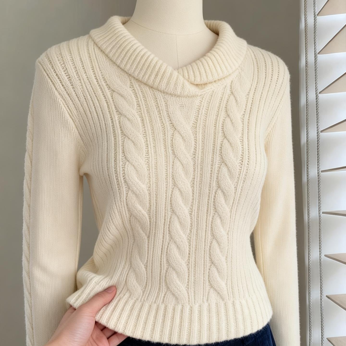 polo翻领麻花杏色毛衣女士冬季高级感针织衫内搭可外穿打底衫上衣