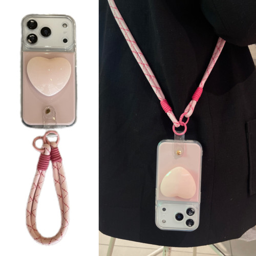 大视窗少女粉ins爱心支架手拎短绳适用于苹果17手机壳iphone16promax斜挎绳15套14/13