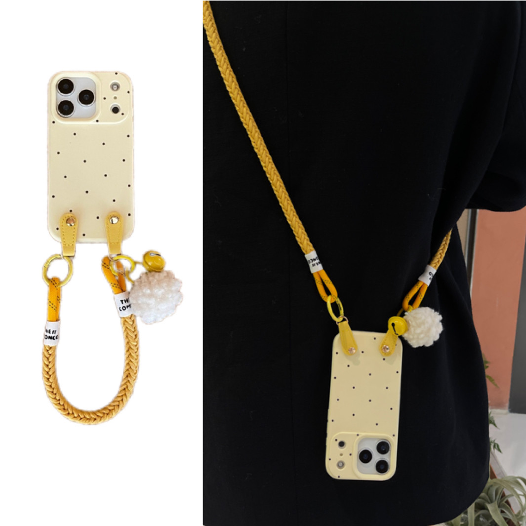 ins少女奶黄波点铃铛毛球短绳适用于苹果17手机壳iphone16promax斜挎绳15软14/13,3C数码配件,手机保护套/壳,淘宝优惠券,粉丝福利购,淘宝优惠卷