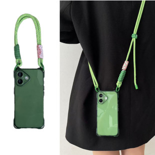 自制原创四角可挂手拎短绳适用于17苹果16手机壳Iphone15promax13斜跨背带绳12透绿11软14纯色
