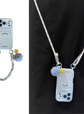 ins春日可爱波点Kitty猫毛绒铃铛短绳适用于苹果17手机壳iphone16promax斜挎绳14软15/13