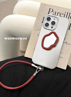 小众ins高级感闪粉银色手机壳红色镜子支架适用17iphone16promax苹果15新款14女13简约手提绳镜面11保护套12