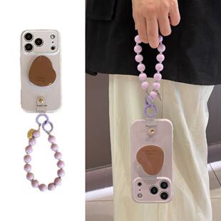 小众ins韩系棕色琥珀支架手腕链条适用于苹果17手机壳iphone16promax亮面14软15/13爱心边12