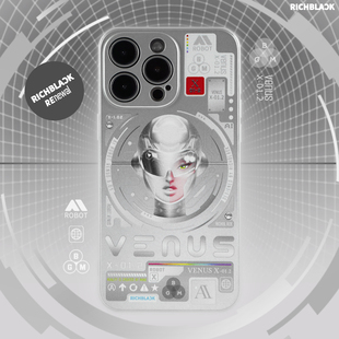 RichBlack原创设计cyber天使机械姬 印花电镀银色手机壳适用于苹果17iPhone16ProMax re26