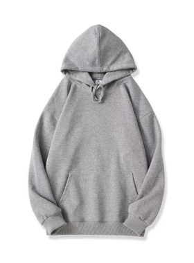 慵懒风卫衣帽衫纯色落肩重磅宽松连帽加绒秋冬男士情侣装白色灰色