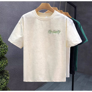 美式复古短袖t恤男2025夏季新款刺绣小标简约高端百搭圆领半袖T衫