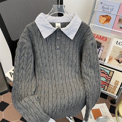 假两件简约毛衣秋冬季美式高端