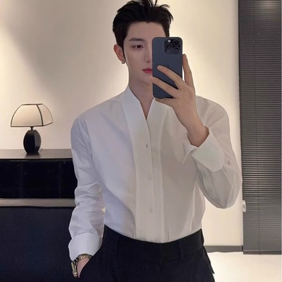 立领衬衫男长袖潮流帅气休闲