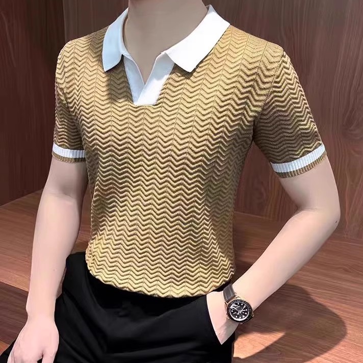 2025新款夏季薄款短袖T恤男潮牌t痞帅风高级感针织翻领polo衫上衣