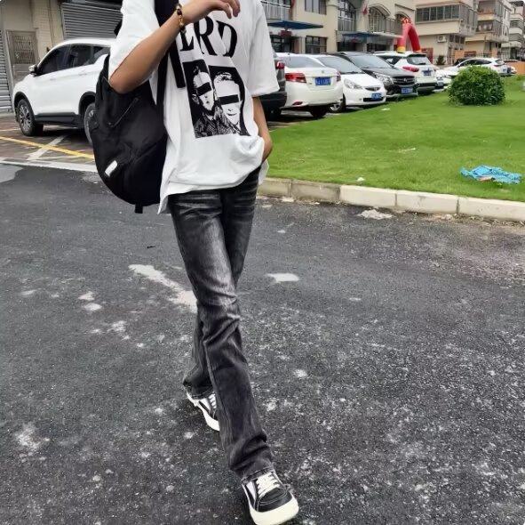 美式高端弹力黑色新款潮流微喇叭牛仔裤直筒修身垂坠感裤子休闲男,男装,牛仔裤,淘宝优惠券,粉丝福利购,淘宝优惠卷