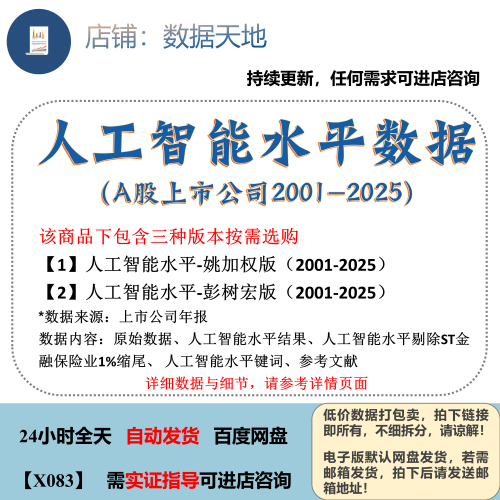【2025】A股上市公司-人工智能水平数据两种版本2001-2025