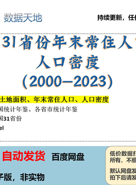 【更新2023】31省年末常住人口，人口密度excel