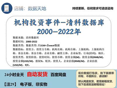 机构投资事件清科数据库2000-2022excel数据基金企业清单