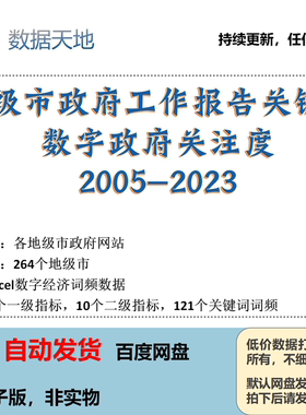 【2023】地级市数字政府关注度Excel面板数据工作报告关键词词频