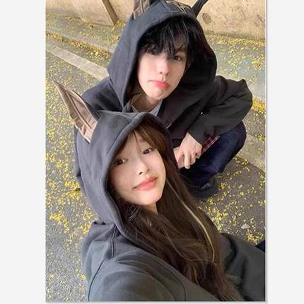 狗耳朵杜宾犬连帽卫衣女春秋冬2024新款爆款oversize美式高街外套