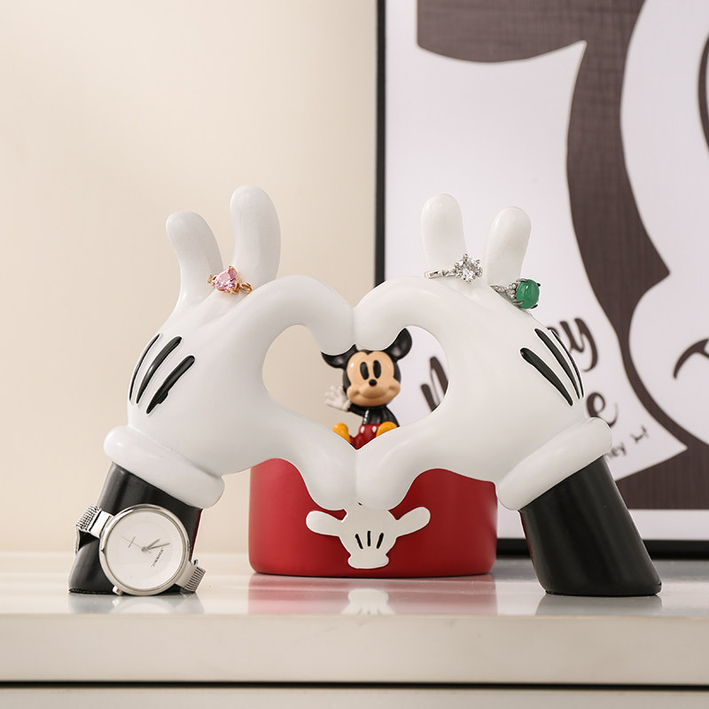 米奇比心手摆件创意可爱周边爱心拜金手客厅家居装饰品情人节礼物