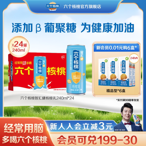 六个核桃智汇健植物蛋白核桃乳240ml*24罐饮料整箱