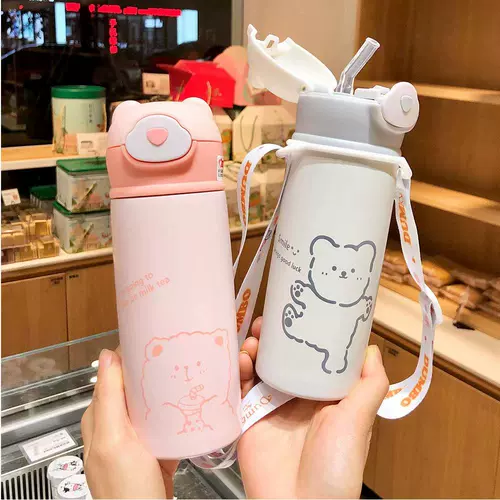 Трубочка, креативный детский маленький портативный стакан из нержавеющей стали со стаканом для школьников, популярно в интернете, в корейском стиле