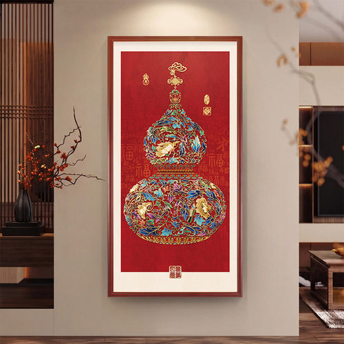 五福临门玄关装饰画鎏金浮雕立体肌理画拼接组装新中式客厅挂画