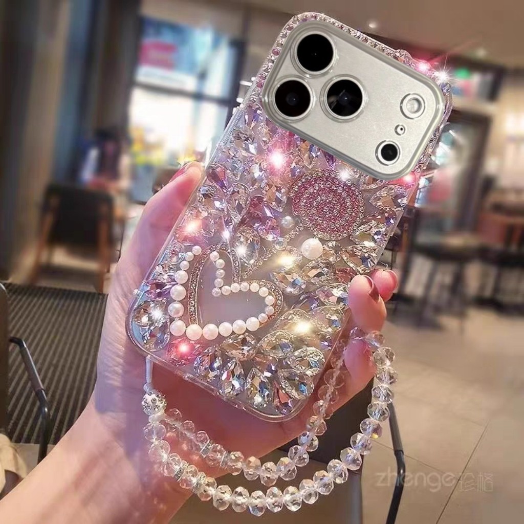 满钻爱心棒棒糖iPhone17手机壳适用苹果17pro Max水钻16plus高级感iPhoneAir软壳防摔14奢华镶钻15全包女新款