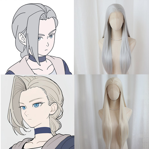 银白灰万用cos手钩毛胚直发前额蕾丝化纤整顶假发宁红夜左慈敖光