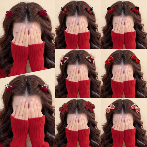 红色蝴蝶结发夹前额公主头小抓夹