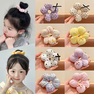儿童可爱头花波点花朵丸子头大肠发圈扎头绳小女孩高级感发绳头饰