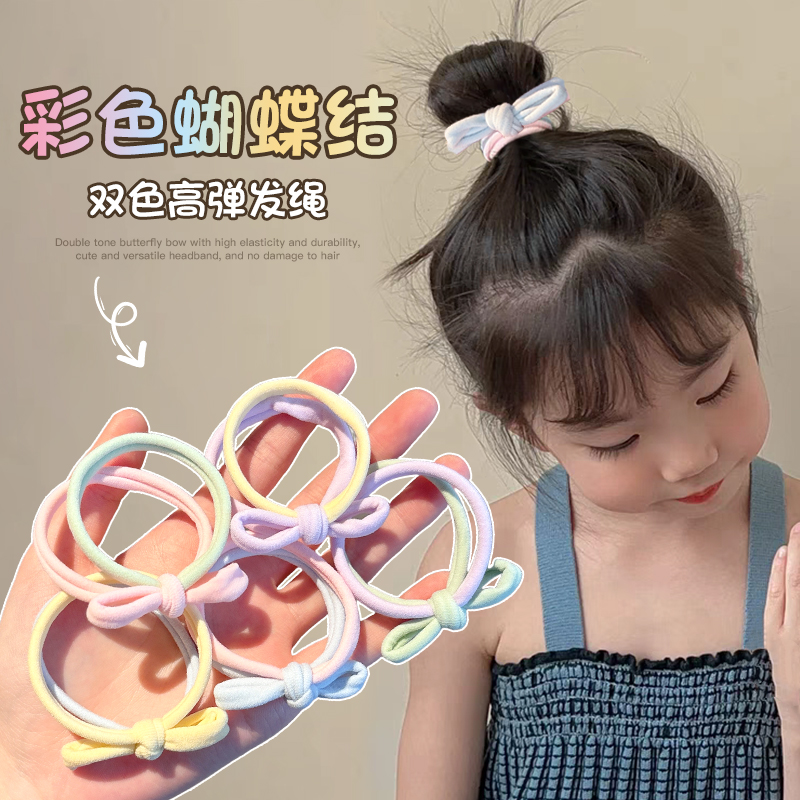 儿童双层蝴蝶结发圈女宝宝不伤发拼色头绳糖果色高弹力无接缝皮筋