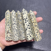 天然斑点石豹纹石六棱柱摆件原石单尖水晶柱子家居客厅