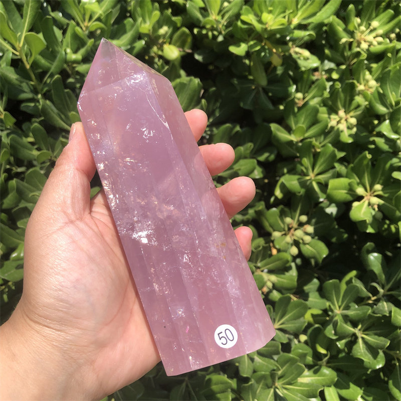 天然粉晶六棱柱摆件粉水晶原石单尖柱子家居客厅办公桌面摆设