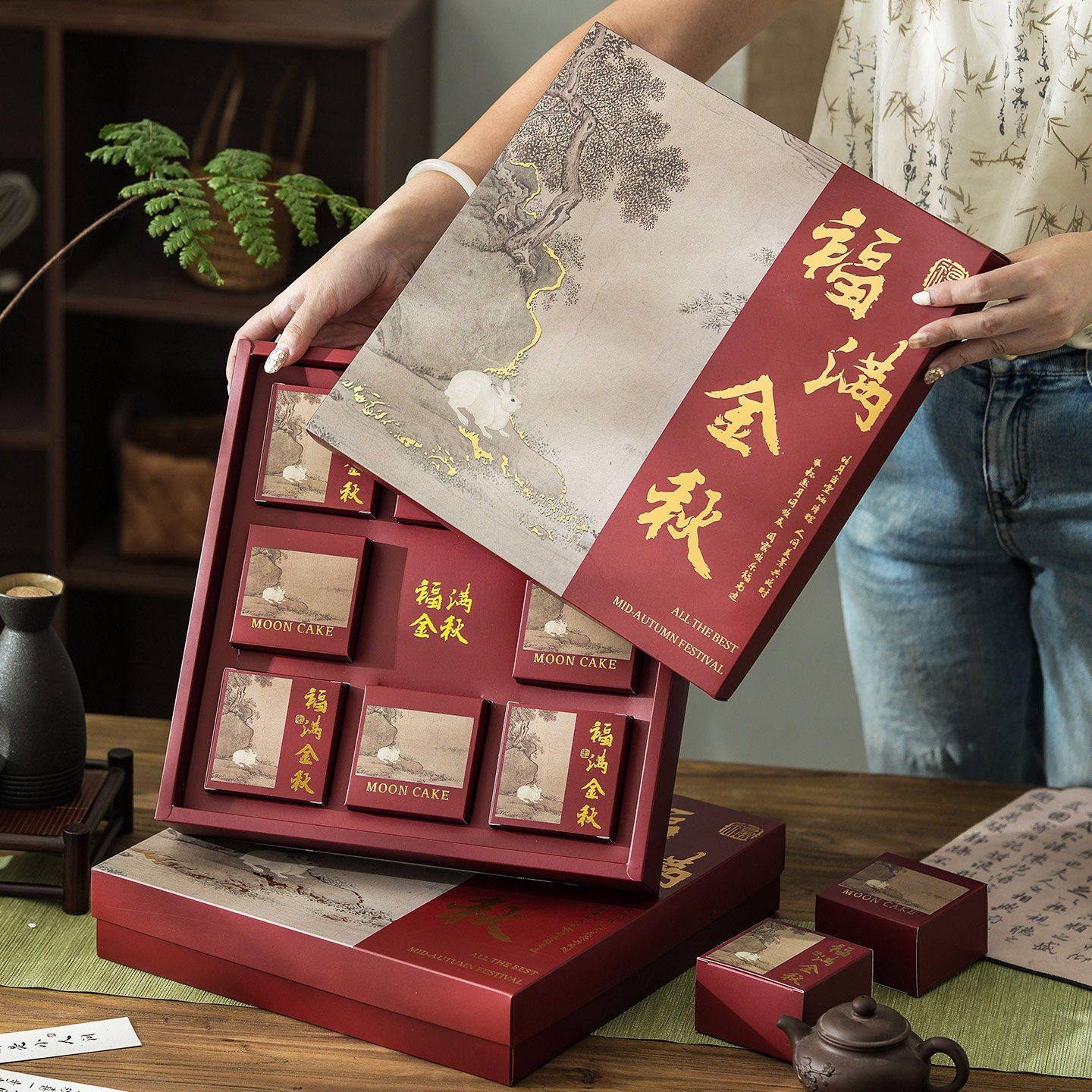 新款中秋月饼包装盒国风6粒8个冰皮流心高档礼品盒袋送空盒子2026