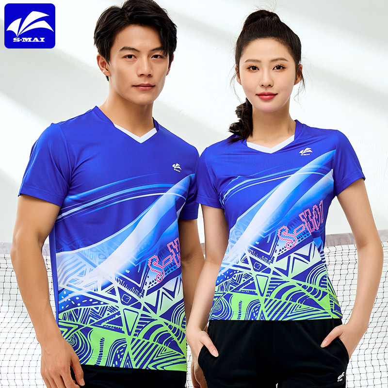 速迈新款速干透气羽毛球服男女款比赛服夏季定制大码吸汗运动T恤