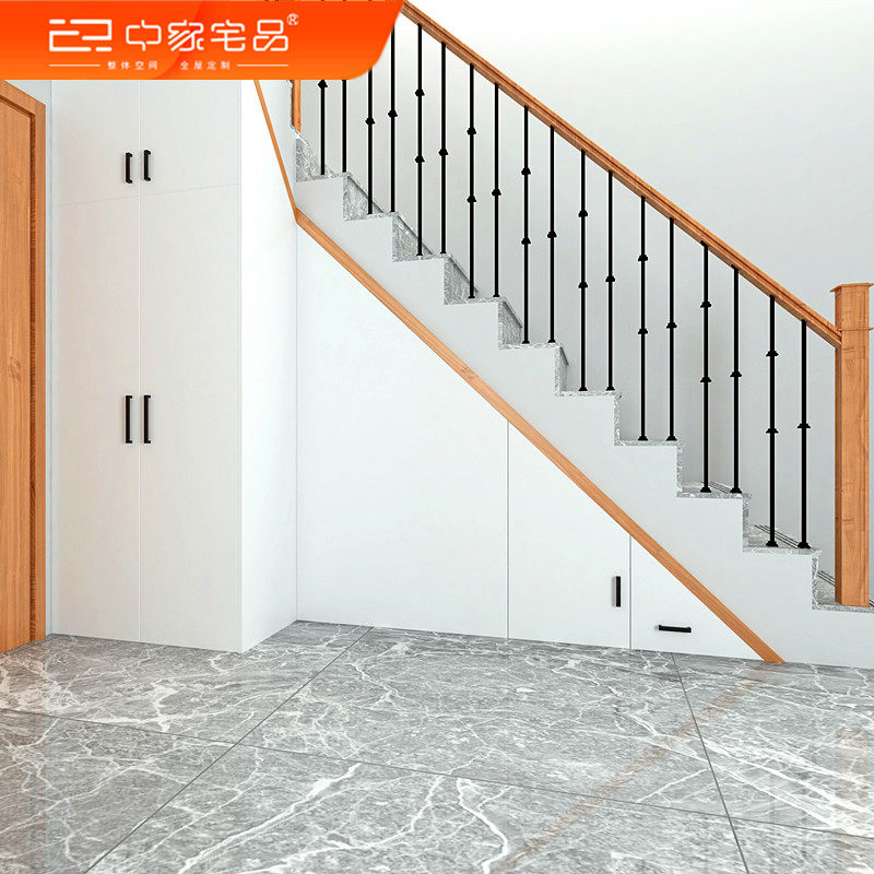 别墅复式旋梯定制转角楼梯柜储物衣柜鞋柜多功能整体家具定做新款