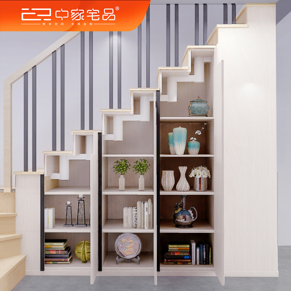 新款设计洋房整体实木楼梯定制楼梯斜柜定做欧式衣帽衣柜开门鞋柜
