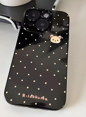 波点轻松熊适用苹果11手机壳iPhone12/13/14/15/16promax亮面黑6/7/8plus直边xr卡通xsmax防摔保护4/5s潮套女