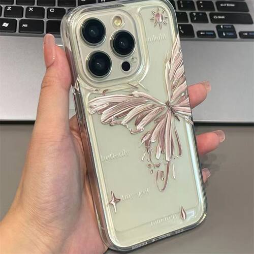 鎏金蝴蝶适用苹果15手机壳iPhone11太空透明12/13/14promax情侣款6s/7/8plus全包xmax防摔保护xr卡通15plus潮