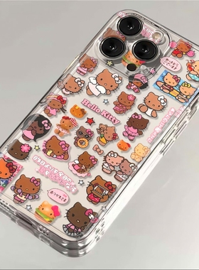 黑皮凯蒂猫卡通适用苹果17promax手机壳iPhone11/12/13/14/15/16pro少女6/7/8plus透明软壳4/5s简约x日韩xmax