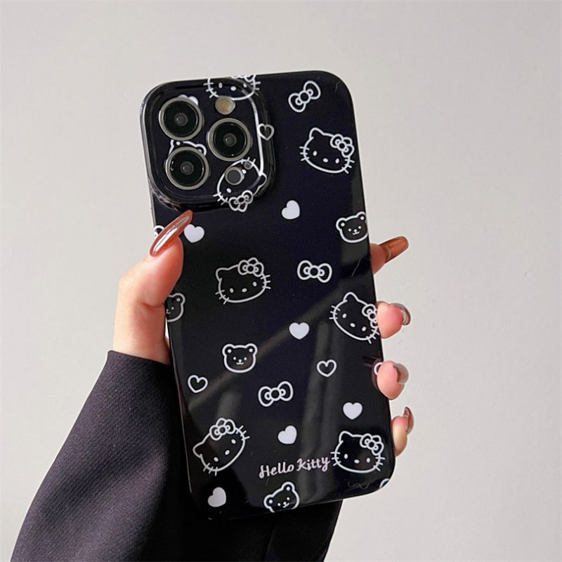 线条凯蒂猫适用苹果11手机壳iPhone12Promax卡通13Pro可爱14plus创意6/7/8plus俏皮xmax甜酷女xr光面防摔软套