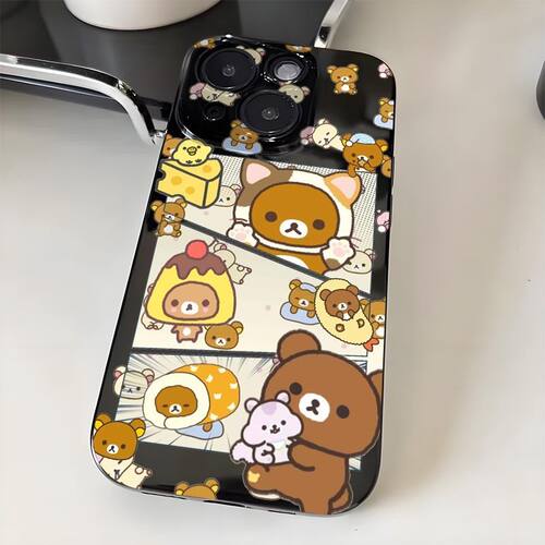 轻松熊奶酪手机壳iPhone11/12/13/14/15pro/6/7/8plus黑色4/5S/XR