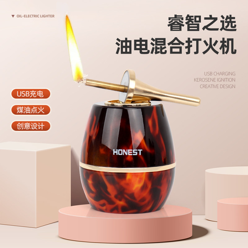 名爵火柴打火机煤油创意个性潮专用男士台式桌面摆件充电弧打火机