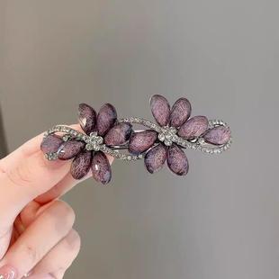 高档花朵夹子半扎发发夹女后脑勺妈妈气质盘发夹顶夹水钻夹子头饰