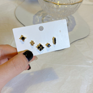 百搭黑钻小巧基础款耳钉2022新款个性小众复古一套5只925银针耳环