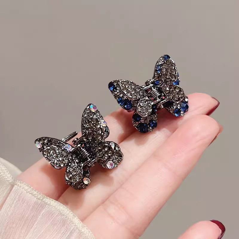 蝴蝶水钻刘海夹盘头发卡公主头发夹女顶夹发抓黑色水钻小号夹子