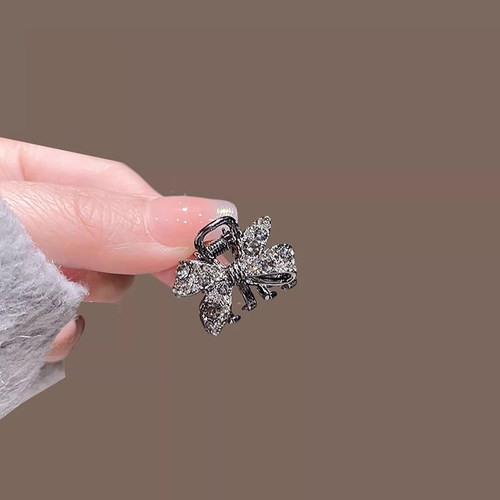 2025新款小号抓夹侧边刘海碎发卡顶夹子精致黑色水钻蝴蝶结发夹女