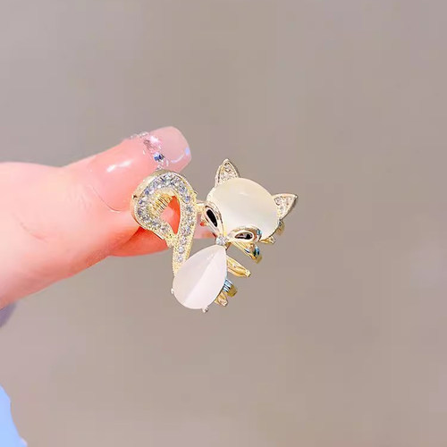 高级感碎发刘海夹边夹合金发卡夹子顶夹精致小巧猫眼石狐狸小抓夹
