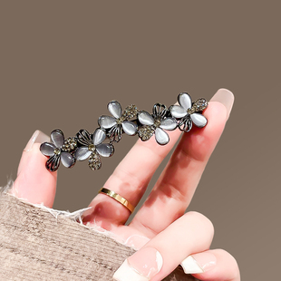 2025新款弹簧夹子顶夹后脑勺半扎发横夹发卡高级感黑色花朵发夹女