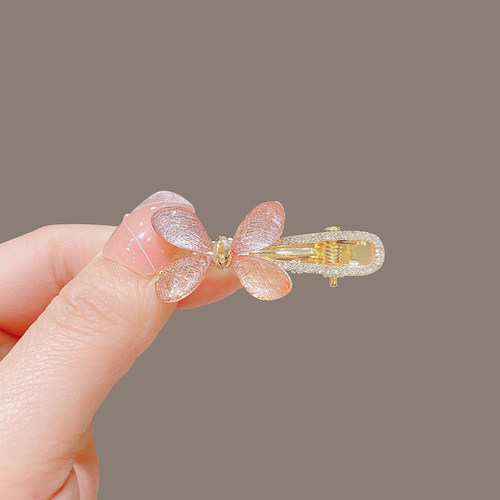 高级感新款精致蚕丝琉璃蝴蝶结鸭嘴发夹刘海夹侧边夹侧面发卡头饰